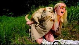 Fucking a Russian blonde with a dog in the yard